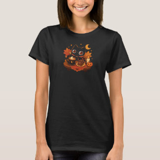 Camiseta Gato Preto Kawaii no Halloween Café – Noite Assust