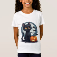 Gato Preto Kawaii Sob a Lua Cheia no Halloween 🎃
