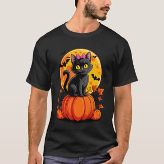 Camiseta Gato Preto Laço Rosa Abóbora Fantasia Halloween Ou