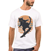 Gato Preto Legal Skateboarder Gráfico Retro pôr do