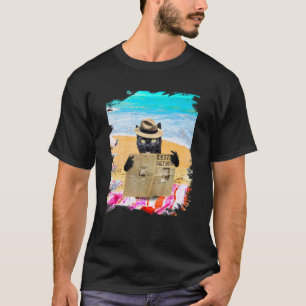 Camiseta Gato Preto Lendo Jornal Na Praia