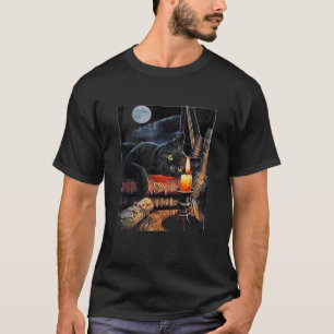 Camiseta Gato Preto Lendo Livros Ritual de Feitiçaria Homen