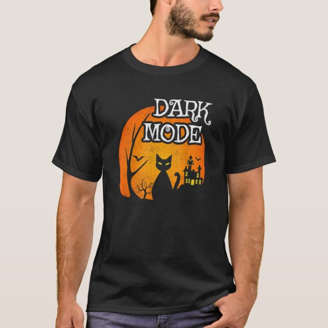 Camiseta Gato Preto Lua   Cena Assustadora   Dia das Bruxas (Frente)