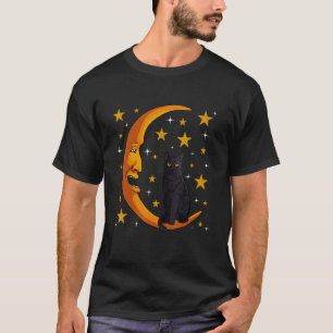 Camiseta Gato Preto Lua Gatito Amante Divertido Crescente P