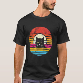 Camiseta Gato Preto Mãe Pai Gatinho Sol Poente Retro Angust