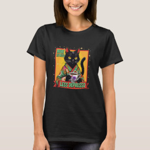 Camiseta Gato Preto Mais Café Menos Desânimo Café Japonês