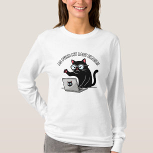 Camiseta Gato Preto Mal-Humorado Como Miau Meu Último Email