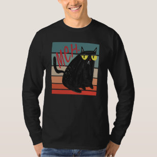 Camiseta Gato Preto Mal-Humorado Retro Meh Sarcástico Gatin