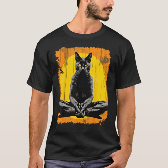 Camiseta Gato Preto Meditação Yoga (Frente)