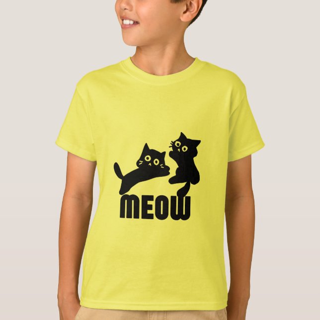Camiseta gato preto, miau (Frente)