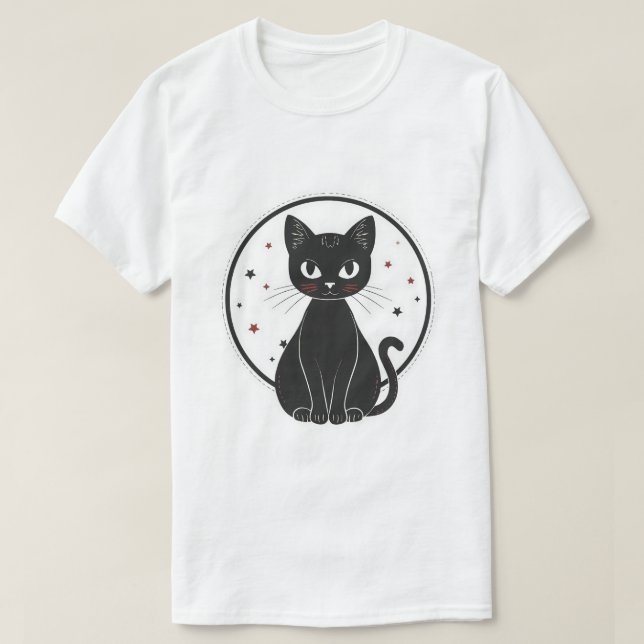 Camiseta Gato Preto Místico Celestial (Frente do Design)