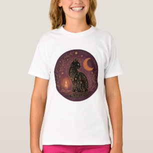 Camiseta Gato Preto Místico Celestial Bruxa Halloween Gótic