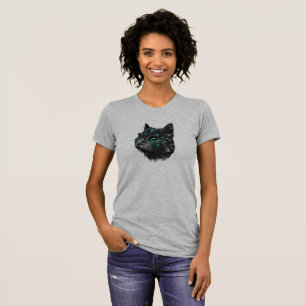 Camiseta Gato Preto Místico com Olhos Azuis Mesmerizados