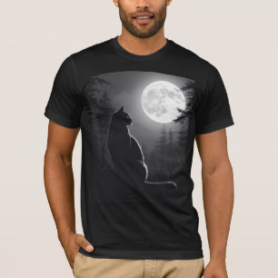 Camiseta Gato Preto Místico Sob a Lua Cheia Arte Gótica par