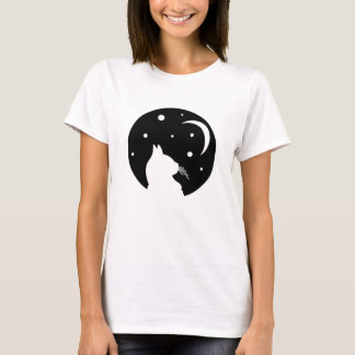 Camiseta Gato Preto na Arte Celestial de Halloween da Lua C