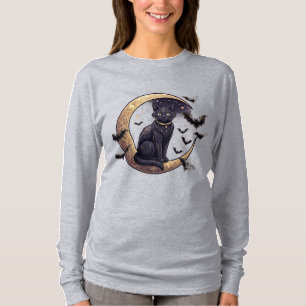 Camiseta Gato Preto na Lua Crescente PNG   Bruxa Celestial 