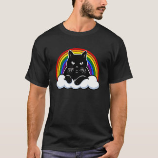 Camiseta Gato Preto na Nuvem com Orgulho LGBTQ+ Arco-íris