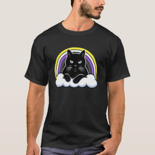 Camiseta Gato Preto na Nuvem Orgulho Não Binário Enby Calma