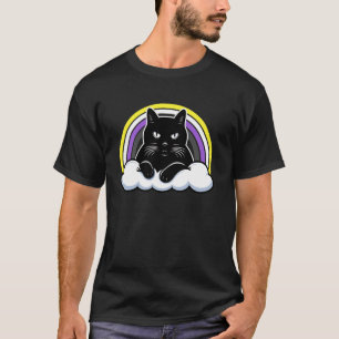Camiseta Gato Preto na Nuvem Orgulho Não Binário Enby Calma