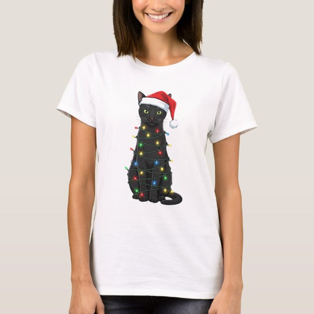 Camiseta Gato Preto Natal Amante do Papai Noel (Frente)