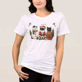 Camiseta Gato Preto Natal Papai Noel Boneco de Neve Present