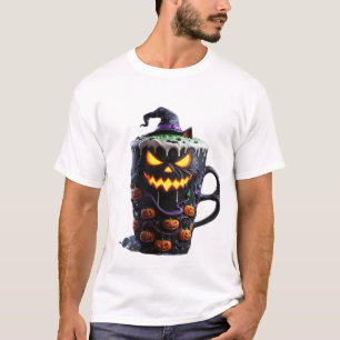 Camiseta Gato Preto no Chapéu de Bruxa  Matcha Latte Magia 