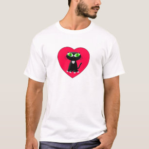 Camiseta Gato Preto No Coração Vermelho