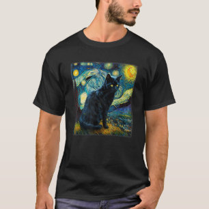 Camiseta Gato Preto Noite Estrelada, Gato Preto Van Gogh, M