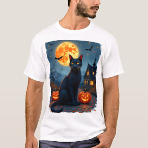 Camiseta Gato Preto Noite Estrelada Van Gogh Abóboras Morce