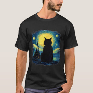 Camiseta Gato Preto Noite Estrelada Van Gogh Gato Mãe do Ga