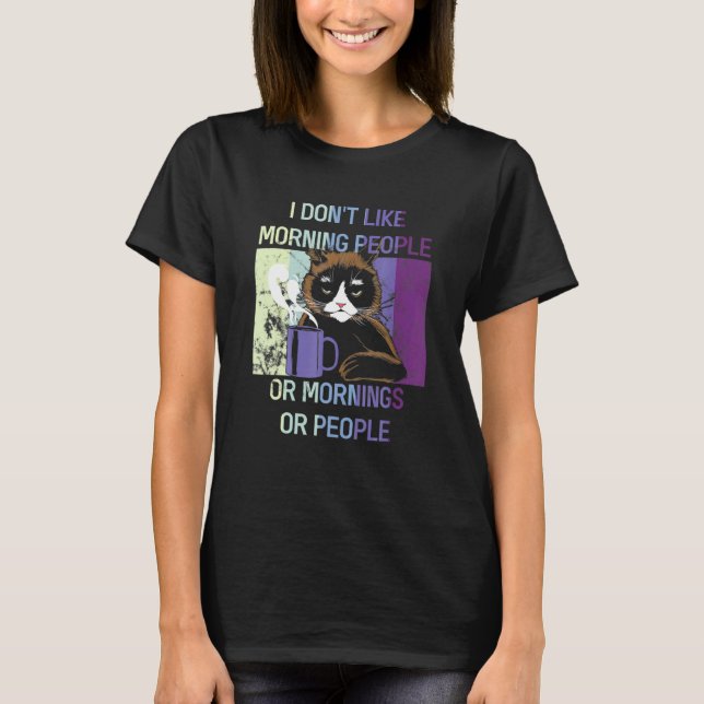 Camiseta Gato Preto Odeio Manhãs E Pessoas Introvertido Fel (Frente)