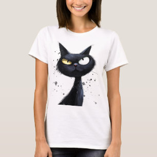 Camiseta Gato Preto Olhos Amarelos Caprichosa