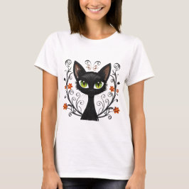 Camiseta Gato Preto Olhos Verdes Desenho Filigrana
