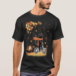 Camiseta Gato Preto Outono Ciclismo Ação de Graças Outono S