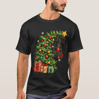 Camiseta Gato preto pendurado na árvore de Natal animal de 