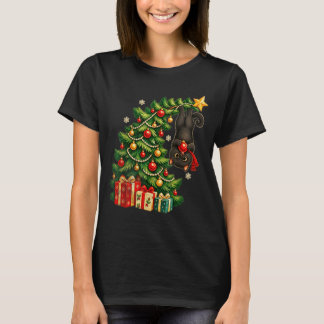 Camiseta Gato preto pendurado na árvore de Natal animal de 