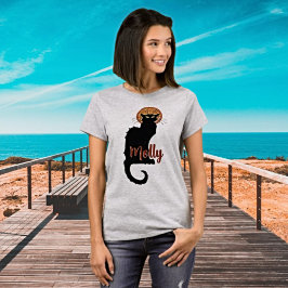 Camiseta Gato Preto Personalizado de Arte Nouveau