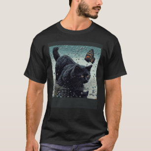 Camiseta Gato Preto Pescando Borboleta
