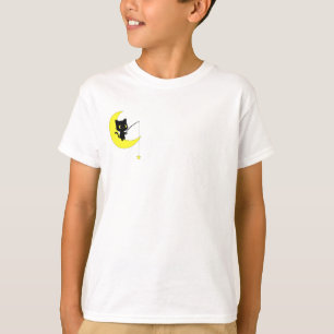 Camiseta Gato Preto Pescando Estrela na Lua Crianças
