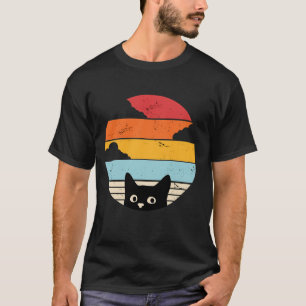 Camiseta Gato preto pôr do sol retrô
