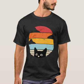 Camiseta Gato preto pôr do sol retrô