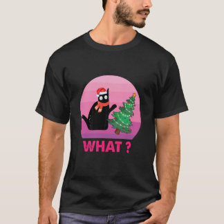 Camiseta Gato preto Presente Empurrando Árvore de Natal Sob