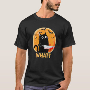 Camiseta Gato Preto Qual Faca Halloween Sinistro Engraçado