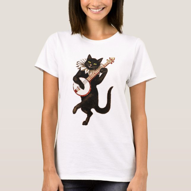 Camiseta Gato preto que joga o banjo (Frente)