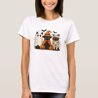 Camiseta Gato Preto Retro Bruxa Halloween Assustador Abóbor