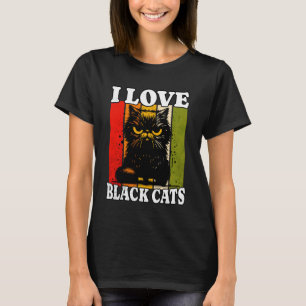 Camiseta Gato Preto Retro Eu Amo Gatos Gatos Pretos