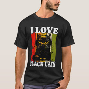 Camiseta Gato Preto Retro Eu Amo Gatos Gatos Pretos