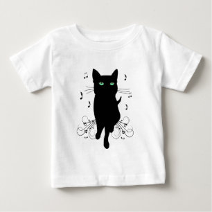 Camiseta Gato Preto Rodeado por Notas Musicais Sussurrantes