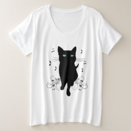 Camiseta Gato Preto Rodeado por Notas Musicais Sussurrantes