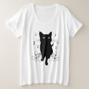 Camiseta Gato Preto Rodeado por Notas Musicais Sussurrantes
